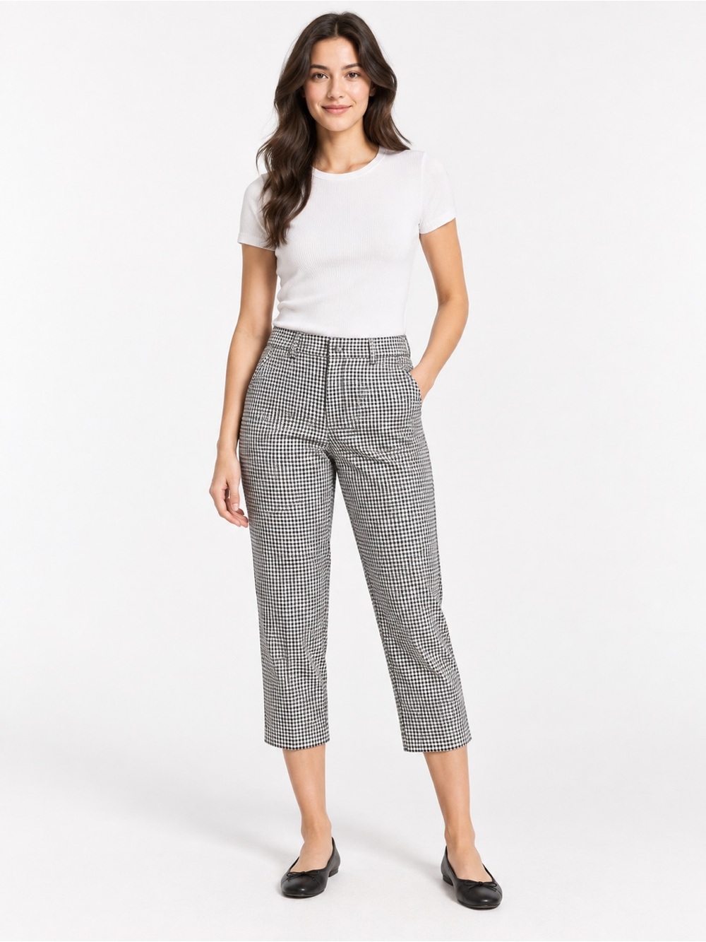 Mario Serrani Black & White Houndstooth Cropped Straight-Leg Pants